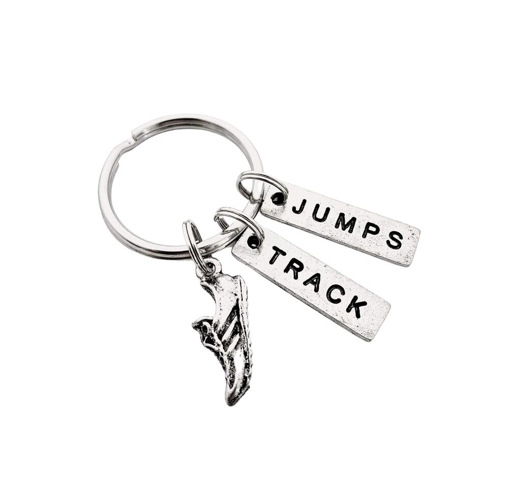 3954 Pewter RUN TRACK JUMPS Key Chain - Pewter Running Shoe Charm, Pewter